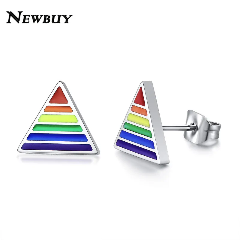 

NEWBUY Rainbow Color Triangle Stud Earrings For Women Men Stainless Steel Pride Jewelry Accessories