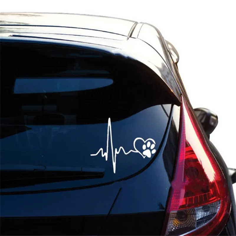

Heartbeat Love Dog Footprints Funny Car Sticker Pull Fuel Tank Pointer Reflective Vinyl Car Sticker Decal Creative Black/white