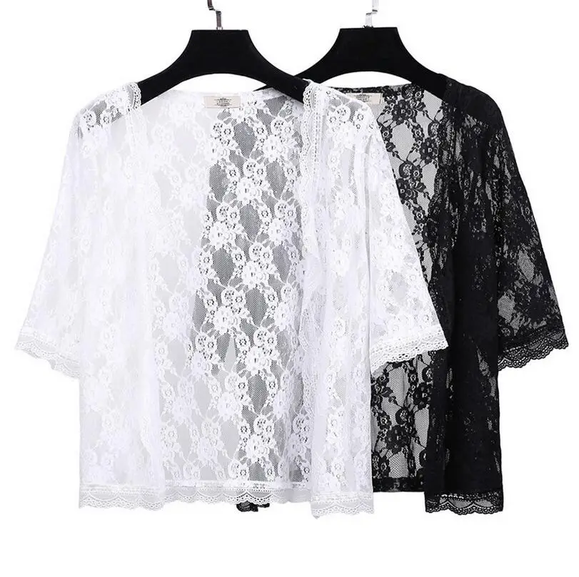 

Women Perspective Shawl 2017 Summer New Arrival Half Sleeve Lace Cardigan jacket Fashion Kimono Cardigans shawl plus size s625