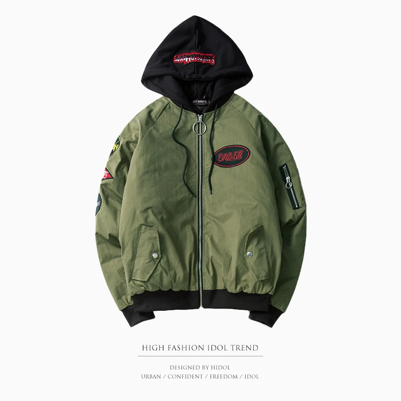 

Thick Padding Oversize Military MA1 Bomber Jacket Flight Pilot Air Force Hoody Coat Zipper Chapter Pocket Hip Hop Men Army Green