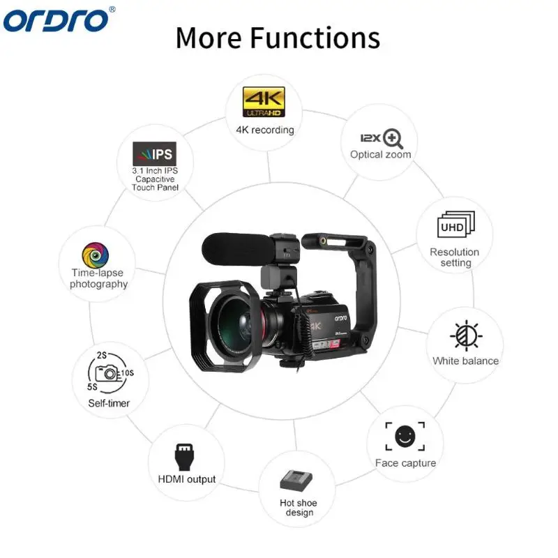 Ordro AC5 4K UHD цифровые видеокамеры с зумом 12X FHD 24MP WiFi ips сенсорный экран цифровой оптический DV мини-видеокамеры