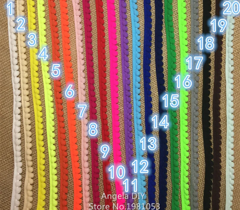 60Y/Лот 20 цветов Отделка Помпона 10 мм (размер 5 мм) шариковая Лента отделка Bobble Braid