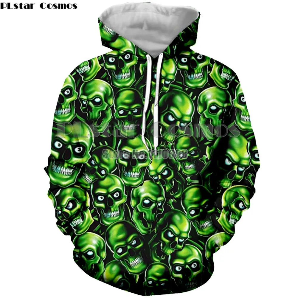 

New Fashion Hoodies Coats green skull Print Style Men / Women 3d Sweatshirts hoody Hooded Casual Sweatshirt Hip hop Tracksuits