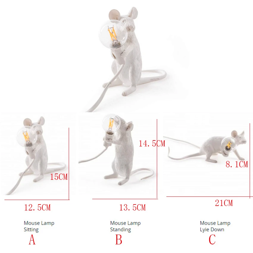 Современные Мышь настольная лампа светодиодный черный, белый цвет золото животное мышь настольные лампы фары смолы ночные огни животного