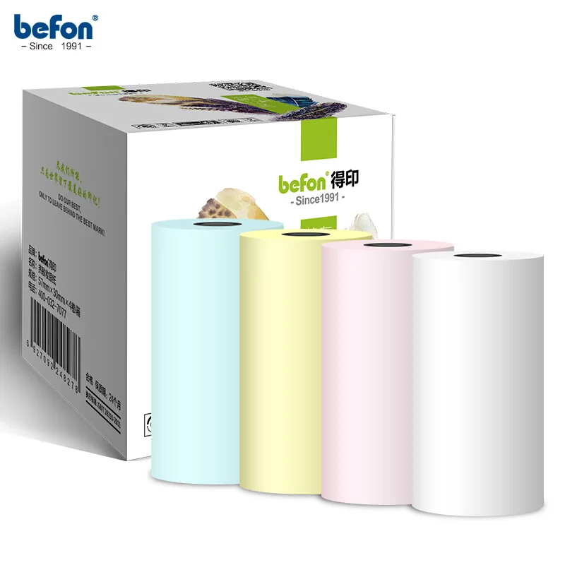 Befon 4 рулона термоэтикетка наклейка бумага для печати наклеек белый и черный фотобумага для карманных фото принтер кассовый аппарат
