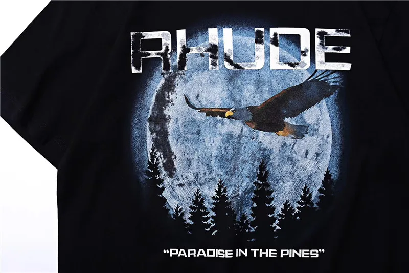 Новая футболка RHUDE для мужчин 1:1 Высокое качество футболки Фламинго скейтборд зеленая птица футболки RHUDE