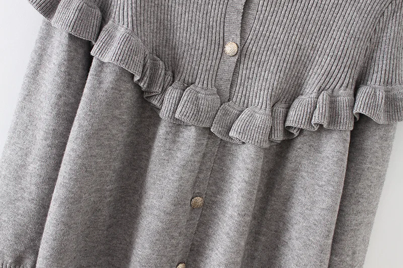 Ruffles Cardigans Women Spring Autumn Casual Single Breasted Long Sleeve O-neck Knitted Sweater Plus Size Gray SWM1270 Ruffles Cardigans Women Spring Autumn Casual Single Breasted Long Sleeve O-neck Knitted Sweater Plus Size Gray SWM1270