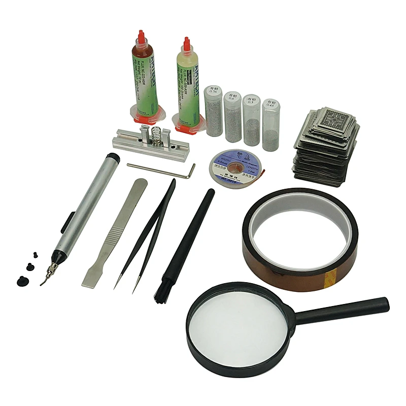 

219PCS BGA Stencil PS3 Xbox PSP Intel Laptop Dektop Reballing Stencils Kit with 4 Bottle 25K Solder Ball 0.45 0.5 0.6 0.76mm
