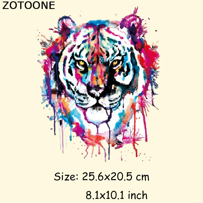 

ZOTOONE Colorful Tiger Patches Iron On Transfers Patch For Clothes 20*25cm A Washable Ironing Stickers Print On T-shirt Dresses