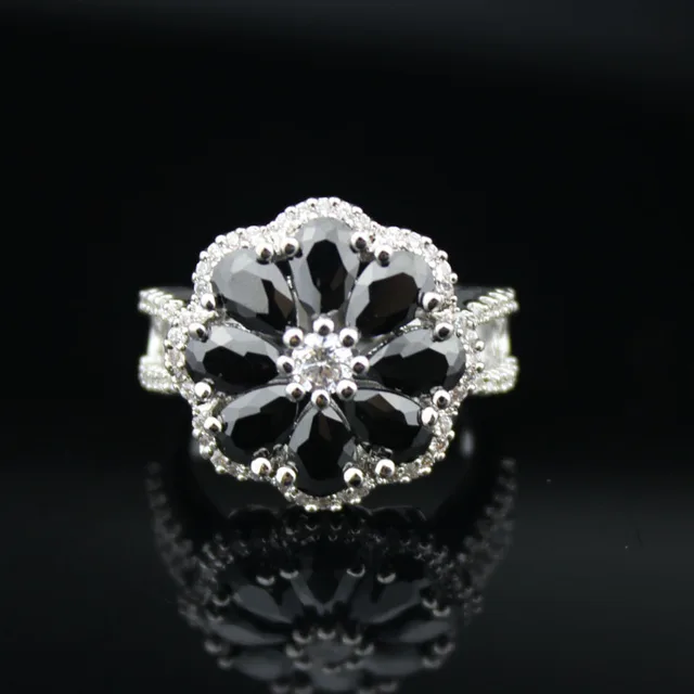promotion big cut black crystal rings hollow out flower wedding rings quality black cubic zirconia - Flower Wedding Rings promotion big cut black crystal rings hollow out flower wedding rings quality black cubic zirconia - Flower Wedding Rings