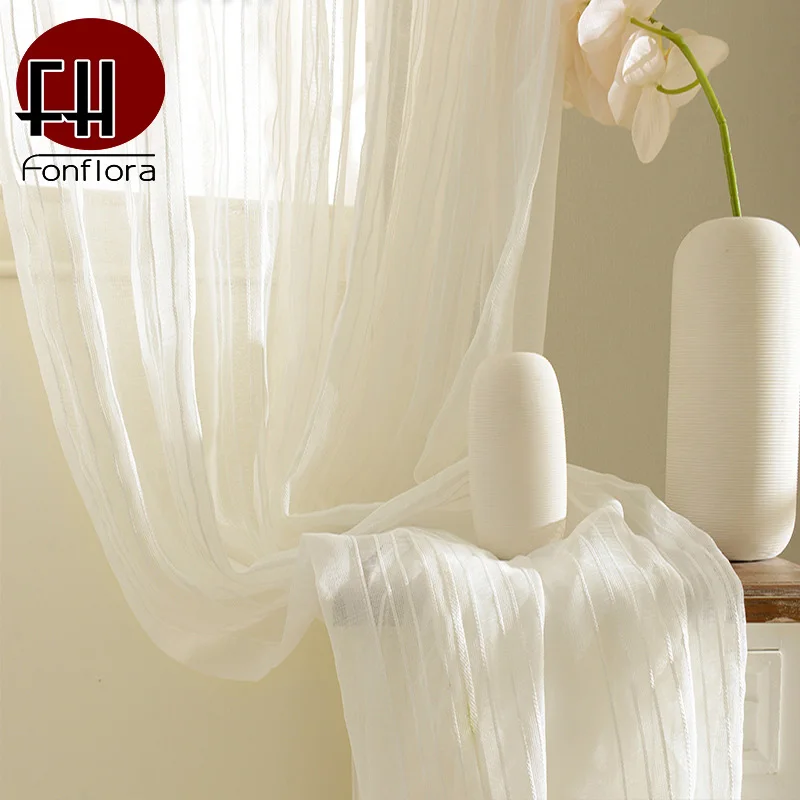 Window Curtains, Tulle, Sheer, Cortinas, Curtains for living room, Partition, Home Interior, White, Striped, Drapes for Bedroom 4