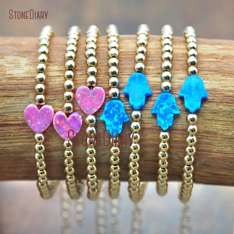 

10Pcs Gold Color Hand Hamsa, Heart Shaped Bracelet Opal Bracelet Hematite Adjustable BM15357