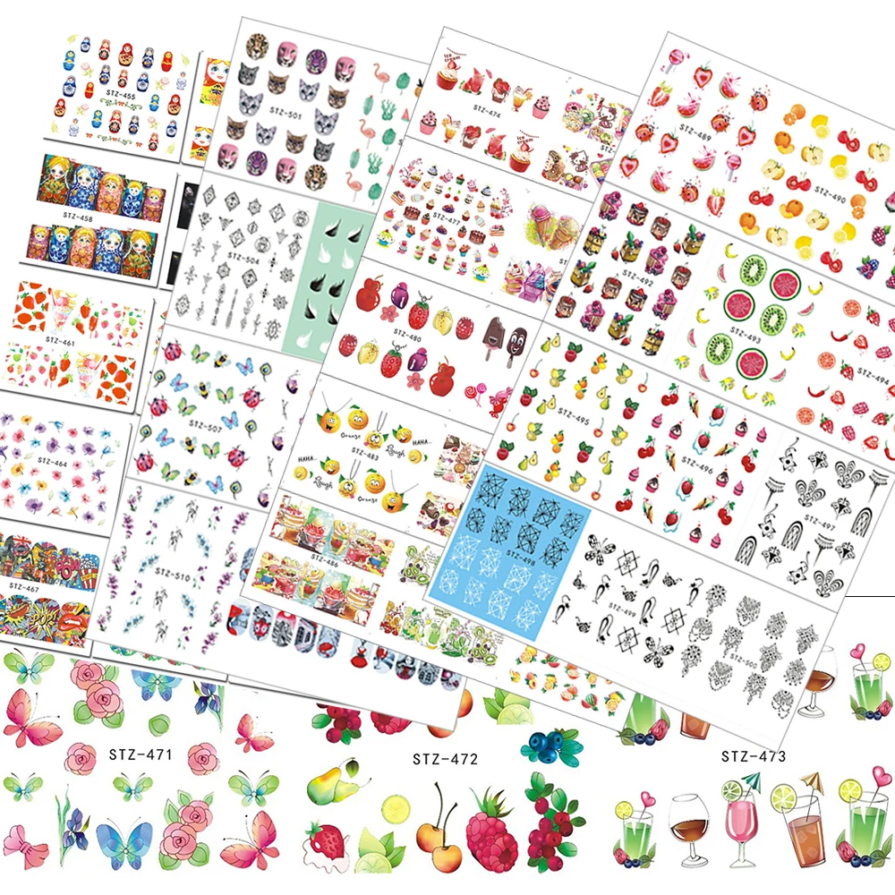 

58Sheets Nail Art Water Transfer Stickers Mixed Water Decals Fruit Cake Flower Necklace Pattern Nail Stickers Decor LASTZ455-512