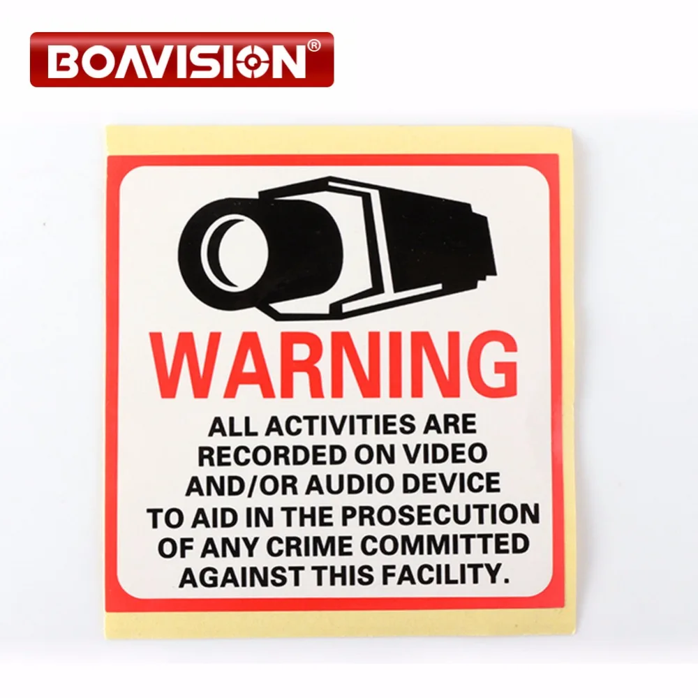 

20Pcs Waterproof Sunscreen PVC Decal Sticker Warning Board Monitored By Video Camera 80*80MM CCTV Security Camera Decal Signs
