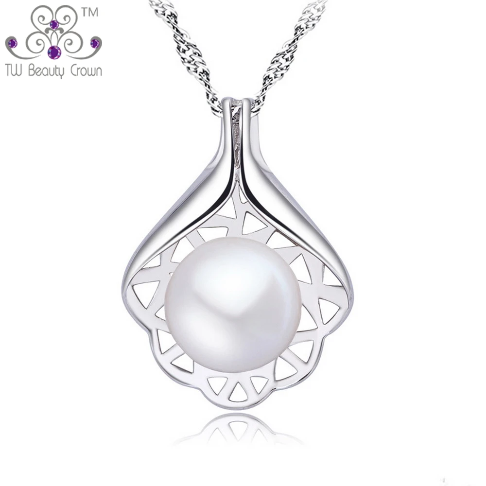 

1 Pc 2017 New 925 Sterling Silver White Natural Big Freshwater Pearl Pendant Necklaces For Women Female Jewelry Valentine Gifts