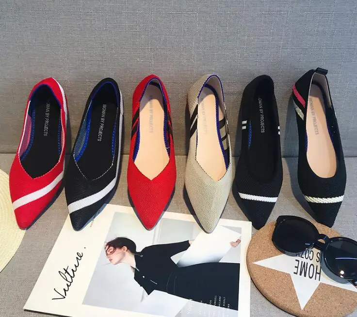 

Womens Stretch knitted mixed color moccasins breathable cozy work shoes brief slip-on fashion ladies light driving loafers 35-40