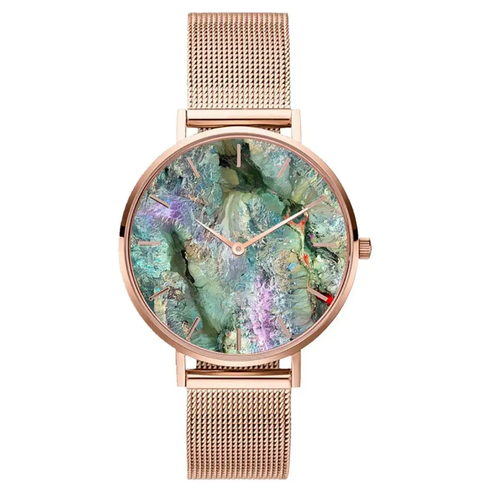 

Sanwood Coral Shell Stainless Steel Mesh Band Fashion Women Quartz Wrist Watch Gift