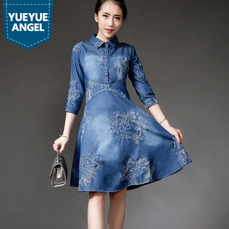 

Runway Fashion Women Loose Fit Folk Embroidery Floral Short Party Dresses Female Vestidos Robe Femme Elegant Large Size S-5XL