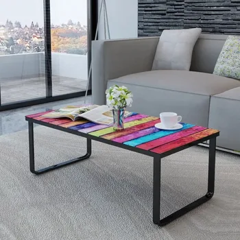 

2020 New Modern Coffee Table With Rainbow Printing Glass Top Side Table Simple Style Table Basse Sehpa Stable Home Furniture