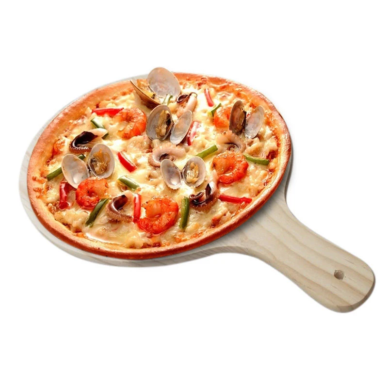 25cm Round Wooden Pizza Plate Pizza Tray Pad with Handle Pizza Peel