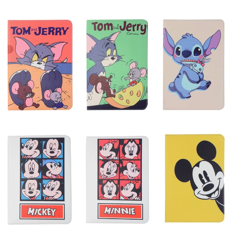 

Cartoon Mickey Minnie Mouse Tom Jerry Protective For Apple New iPad 9.7 2017 2018 Case For iPad Air 1/2 iPad 5/6 Leather Skin
