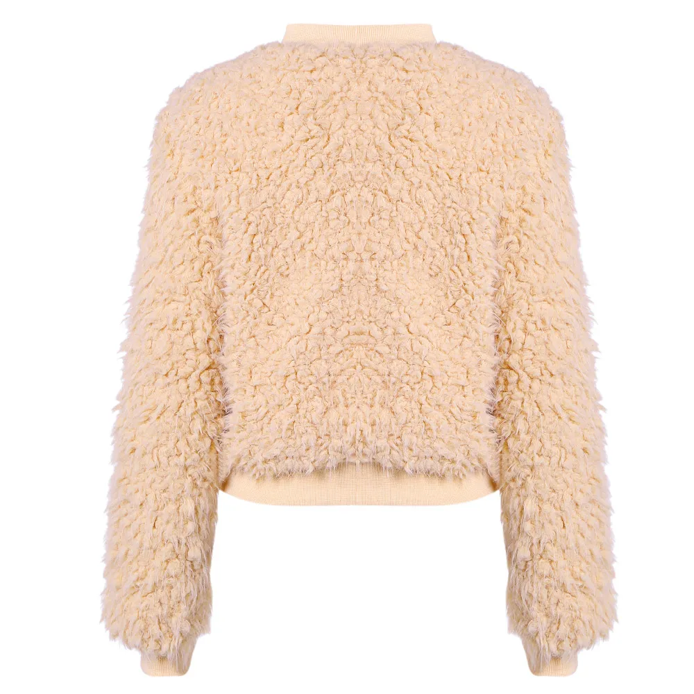 VESTLINDA Jacket Faux Fur Coat Women Stand Collar Long Sleeve Short Jacket Female Winter 2018 Warm Wool Coat Fashion Outwear 3
