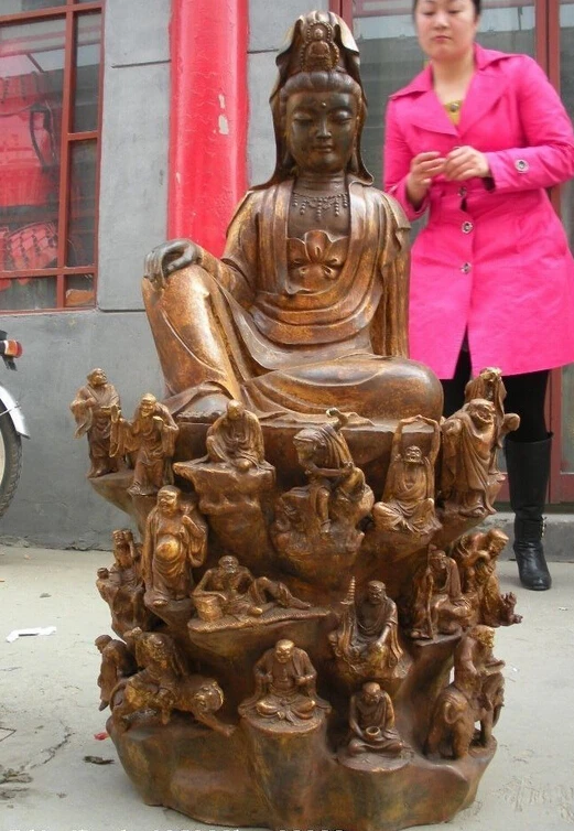 

shitou 001166 42"Huge Tibet Temple Bronze 18 arhat Buddha with Sit Kwan-Yin Bodhisattva statue