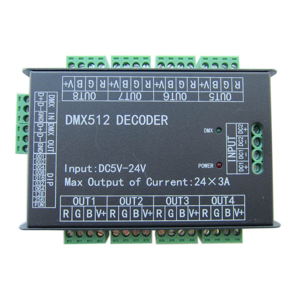 High Power 24 Channel 3A/CH DMX512 Controller Led Decoder Dimmer DMX 512 RGB LED Strip Controller DMX Decoder Dimmer Driver For
