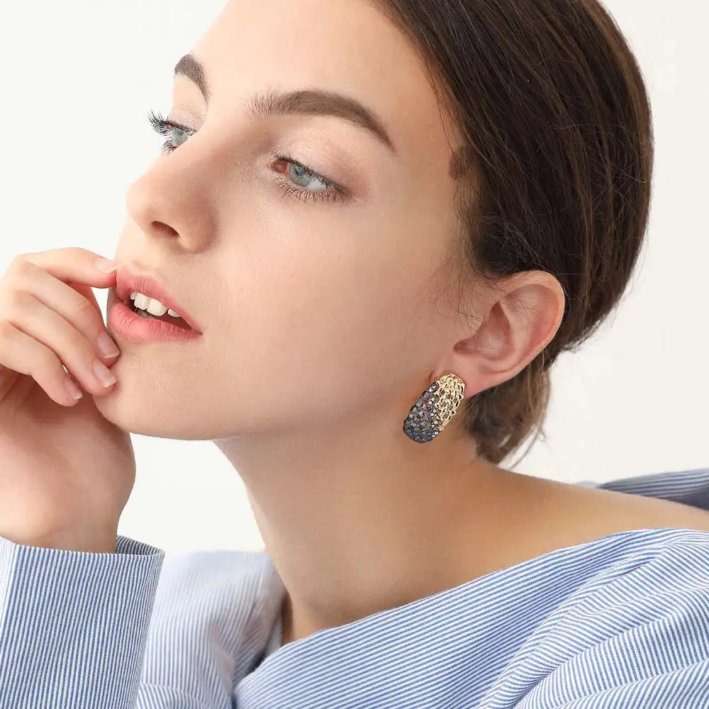 Viennois Multicolor Oval Stud Earrings for Women Gold Gun Color Rhinestone Earrings Female Metallic Earrings Party Jewelry