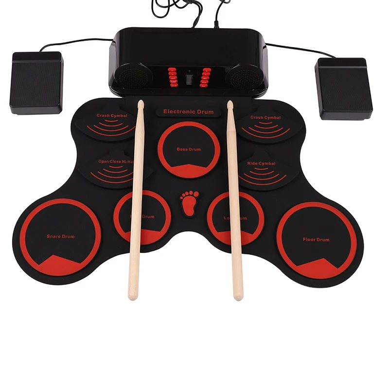 Portable Electronic Roll Up Drum Pad Set 9 Silicon Pads Built in