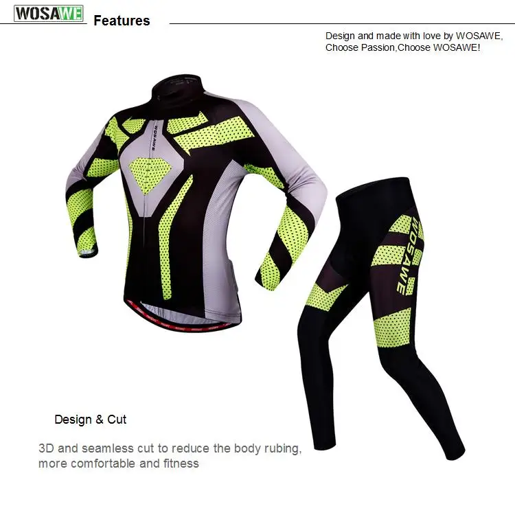 WOSAWE мужские с длинным рукавом Велоспорт Джерси осень весна Mtb анти-пот велосипед велосипедная одежда быстросохнущие майки набор