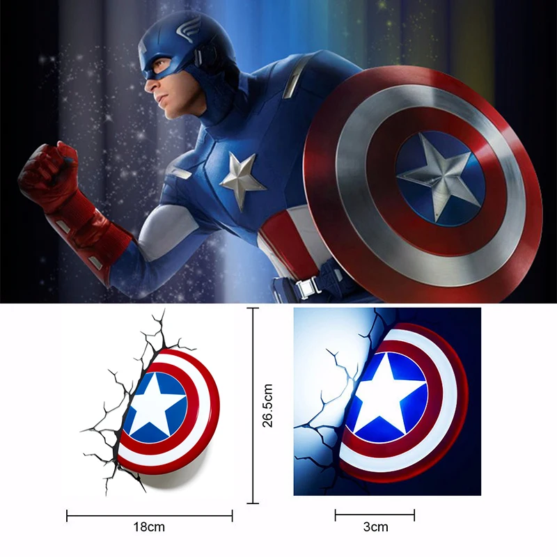 Marvel Мстители Капитан Америка 3D деко свет щит кровать светодиодный настенный светильник для детей и украшения дома