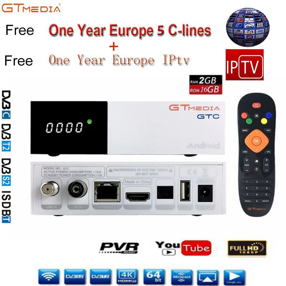 

Freesat GTC Receptor DVB-S2 DVB-C DVB-T2 Amlogic S905D android 6.0 TV BOX 2GB 16GB +1 Year cccam IPTV Satellite Receiver TV Box