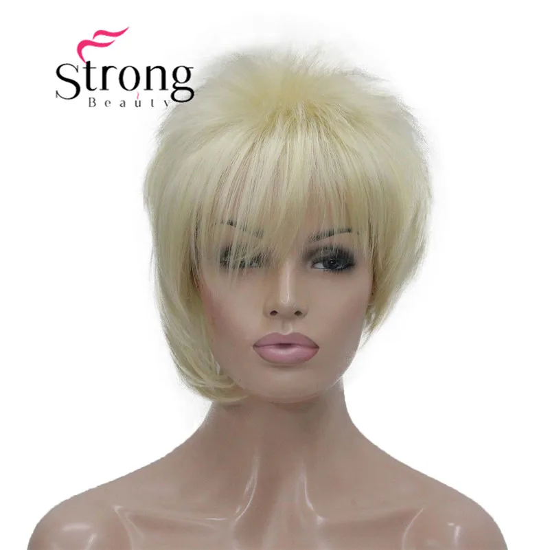 RG-9754 #613 Asymmetric side bangs blonde short straight synthetic women's wig (4)