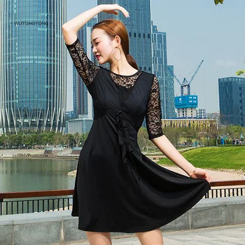 

2019 New Latin Dance Dress Female Adult High Quality Ice Silk Lace Short -Sleeve Dress Professional Ballroom Latin Dress DWY1577