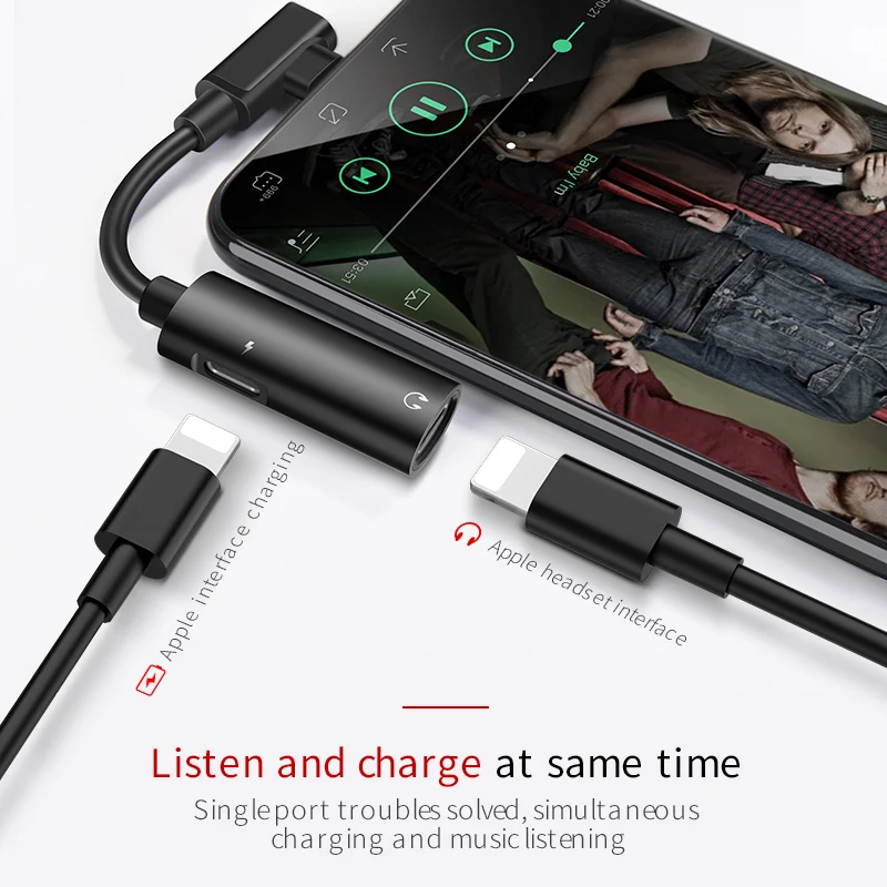 HOCO Audio Headphone Adapter for iPhone Xs Max XR X 8 7 2 in 1 Charger Splitter Dual Port for Lightning Earphone Charge Adapter