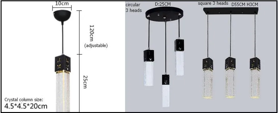 Современный 3 головы светодиодный подвесной светильник s пузырь кристалл кулон в форме колонны светильник FG798