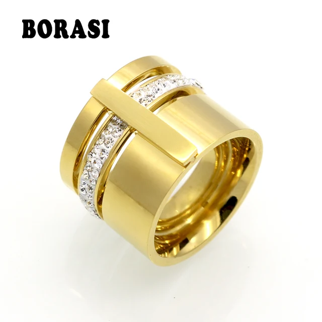 Oro Zircone Color Cristallo di Titanio Dell'acciaio Inossidabile Squilla Per Le Oro Zircone Color Cristallo di Titanio Dell'acciaio Inossidabile Squilla Per Le