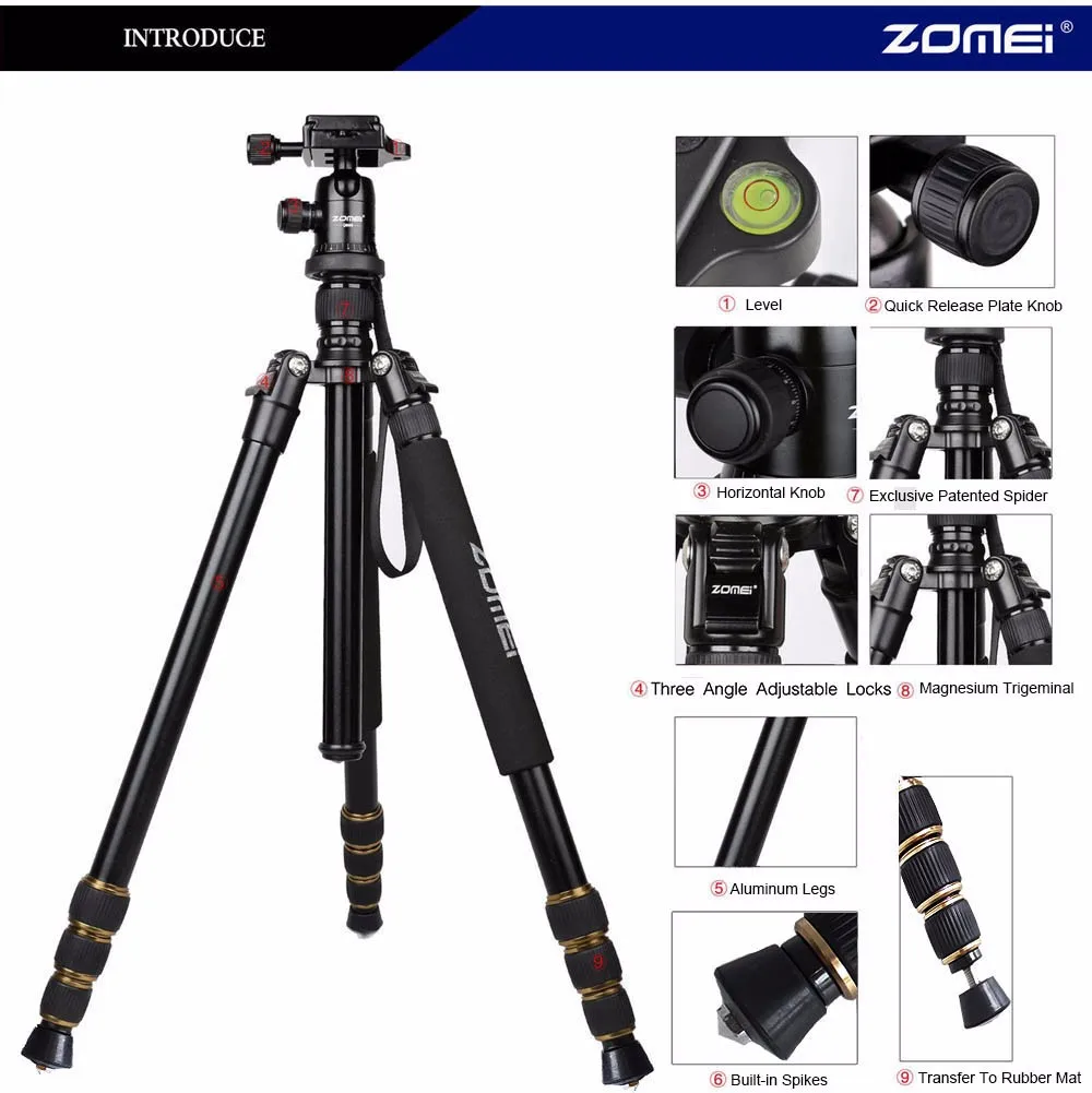 Новый Zomei Z688 Алюминий Профессиональный штатив монопод + шаровой головкой для DSLR камеры Портативный/SLR камер/лучше, чем Q666