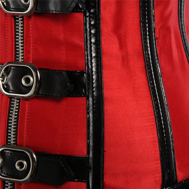 Black Red Gothic Spiral Steel Boned Zipper Plus Size Underbust Corset Top 6