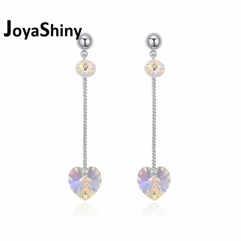 Joyashiny, модные длинные висячие серьги на цепочке для женщин, свадебные серьги, ювелирные изделия, серьги-гвоздики в форме сердца с кристаллами Swarovski