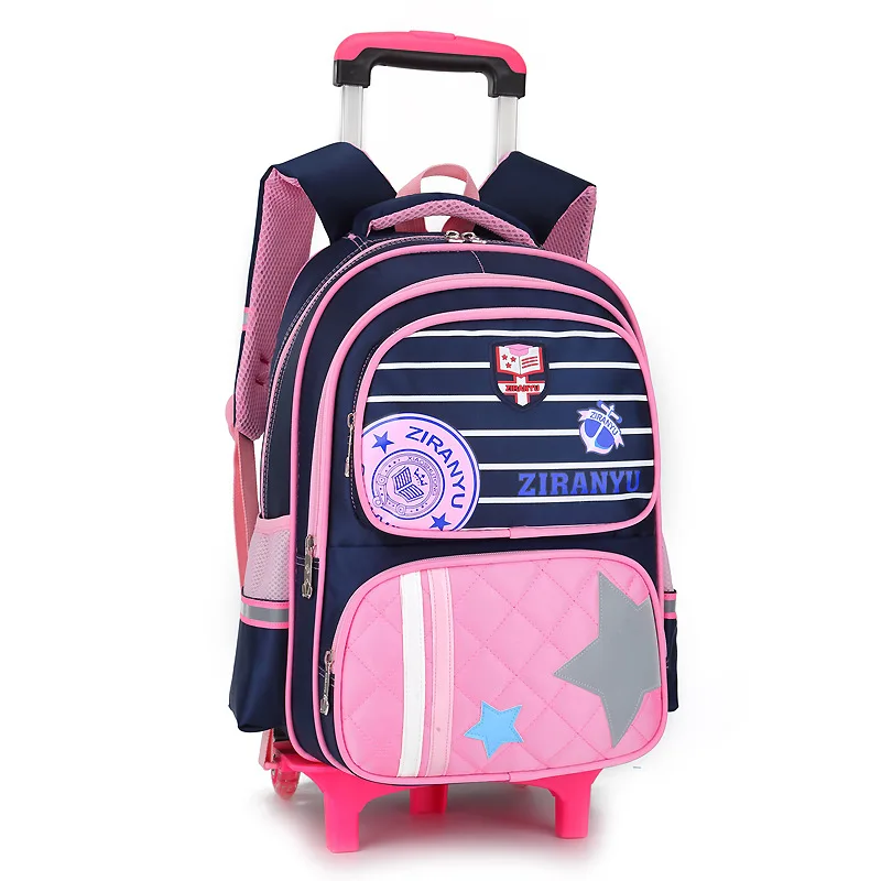 Детская сумка на колесиках для начальной школы, детский рюкзак с шестью колесами для скалолазания, съемный рюкзак с двойным использованием, Большая вместительная сумка - Цвет: blue-2 wheels