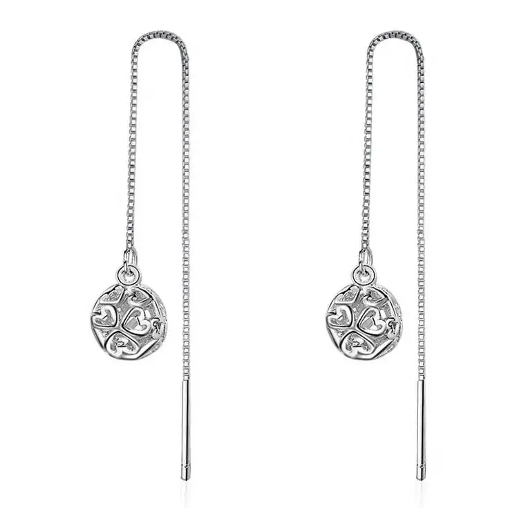 

2017 new arrival hot sell romantic love heart hollow ball 925 sterling silver ladies`long drop earrings jewelry women gift