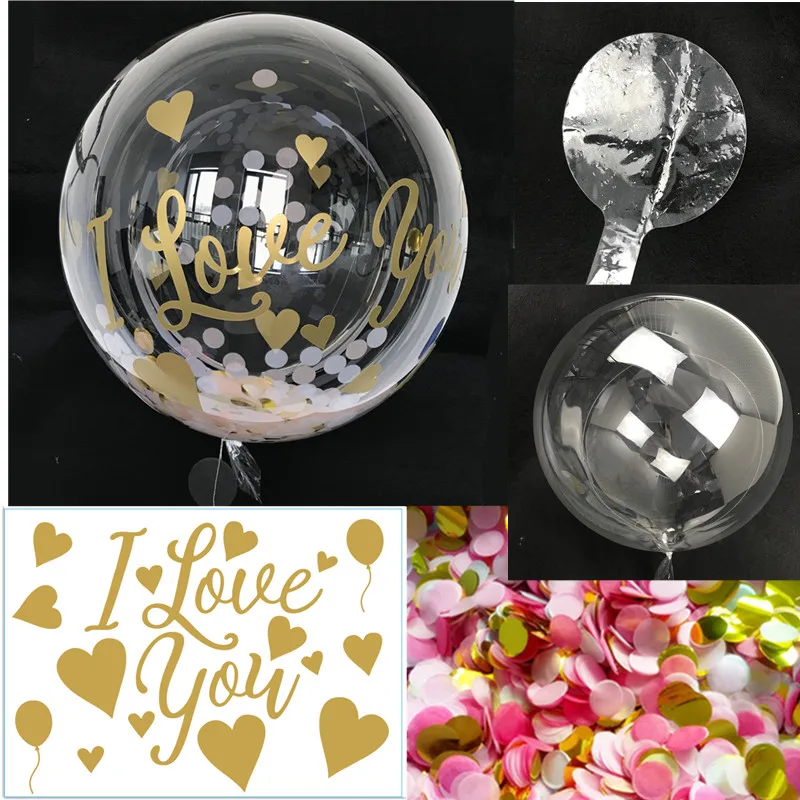 DIY наклейки на день рождения I Love You воздушные шары из ПВХ прозрачные конфетти