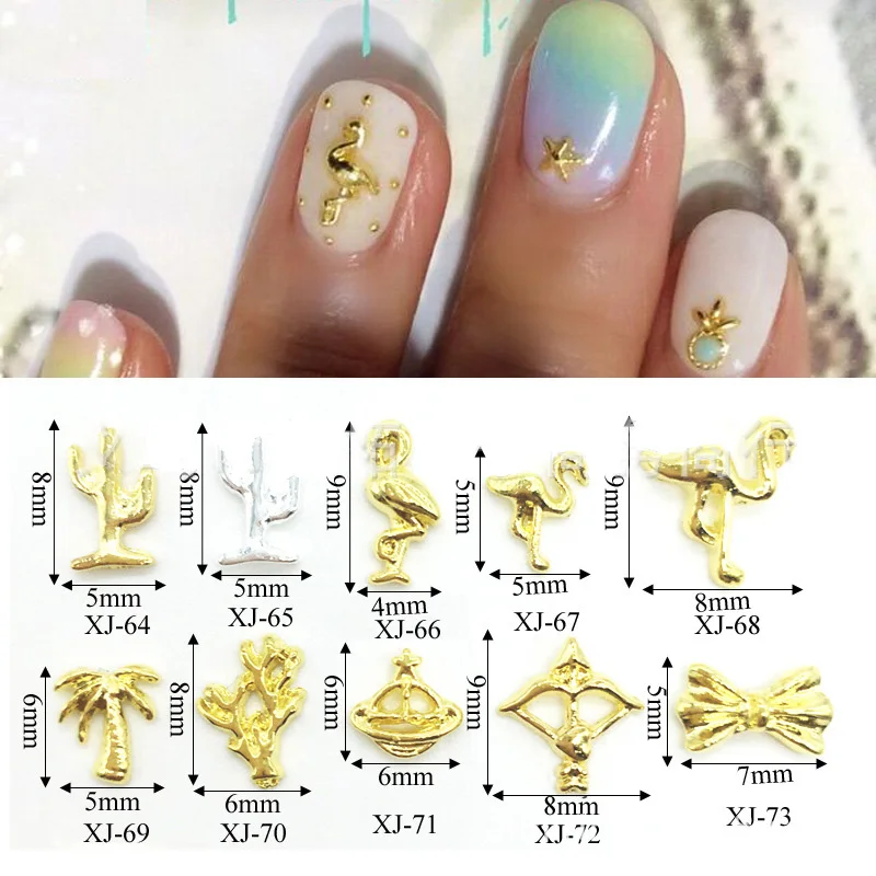 

100pcs Japanese Metal Nail Parts Collection Alloy Gold Color Nail Art Studs Rivet Charm Cool Summer Sea Wind Nail Style