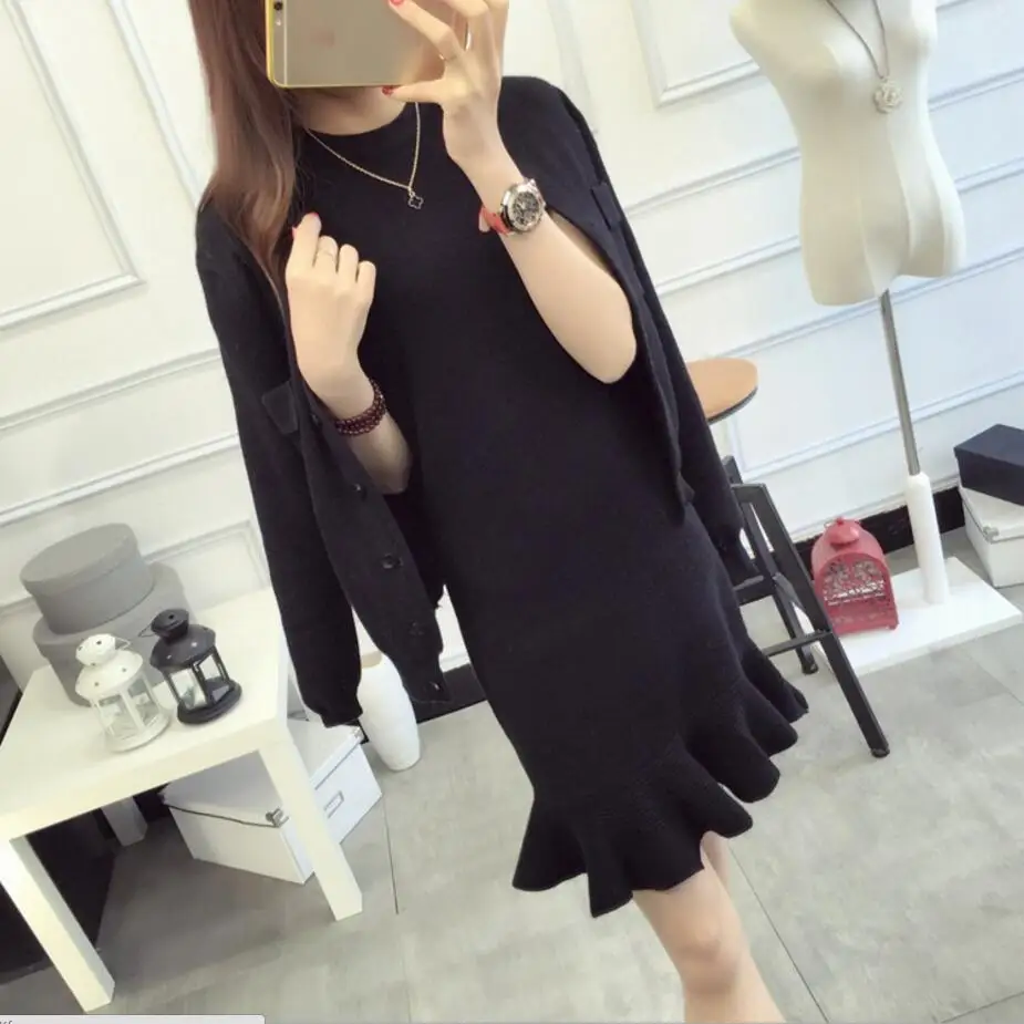 knitted dress and cardigan set