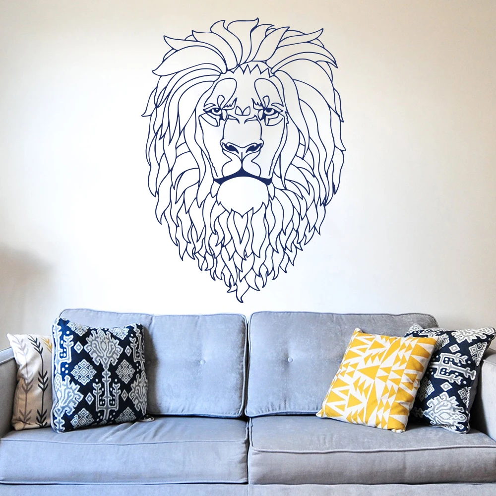 Large  Safari Geometric Lion Head Wall Decal Nursery Kids Room Cartoon Africa Lion Animal Jungle Wall Sticker Vinyl Decor (3)