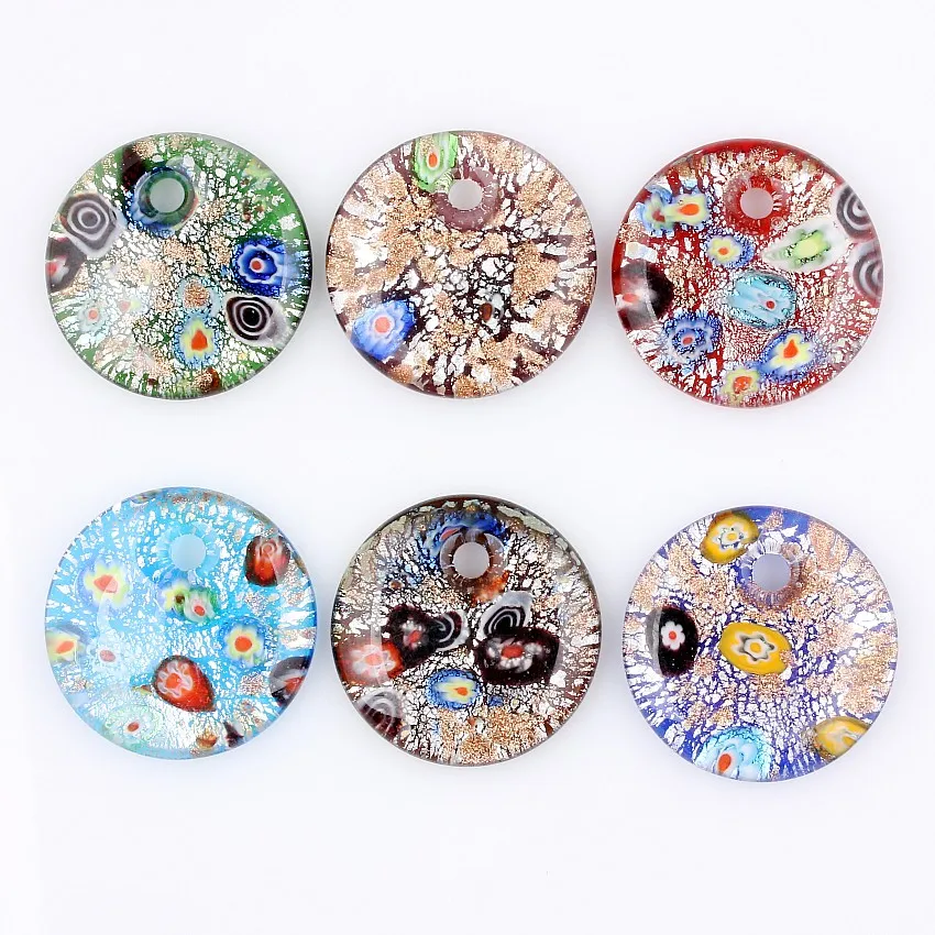 

Fashion Beauty Wholesale 6pcs handmade Murano Lampwork Glass Mixed Colorful Drop Silver Foil Millefiori Pendants Charms pendants