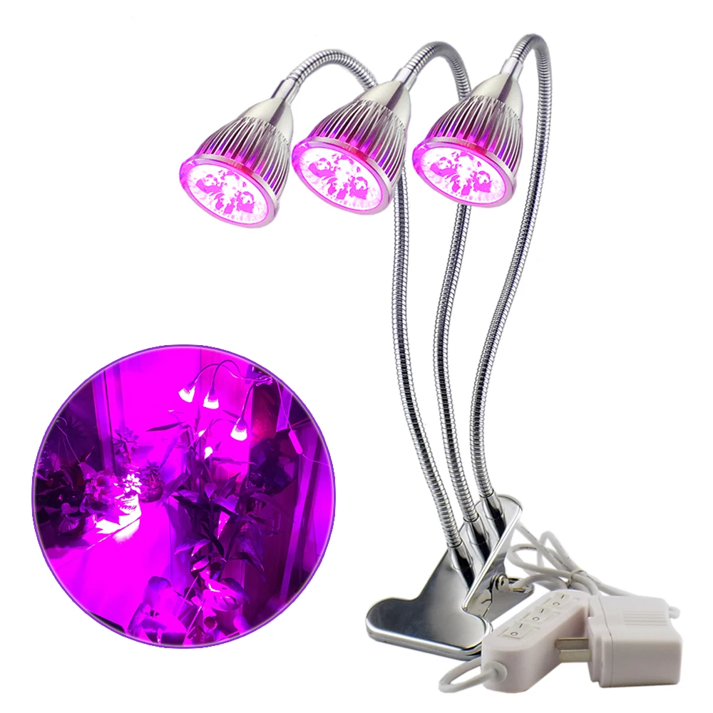 

15W Led Plant Grow Light 3 Head Lamps Lighting Set Desk Clip Holder for Plants Seeding Vegetable Flower Indoor Greenhouse Hydro