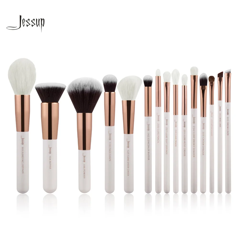Jessup Pearl White Rose Gold Professional Makeup Brushes Set Make up Brush Tools kit Foundation Powder